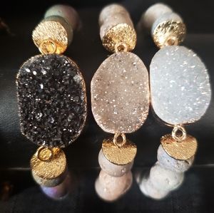 Titanium Crystal Agate Druzy Quartz Geode stretch bracelets